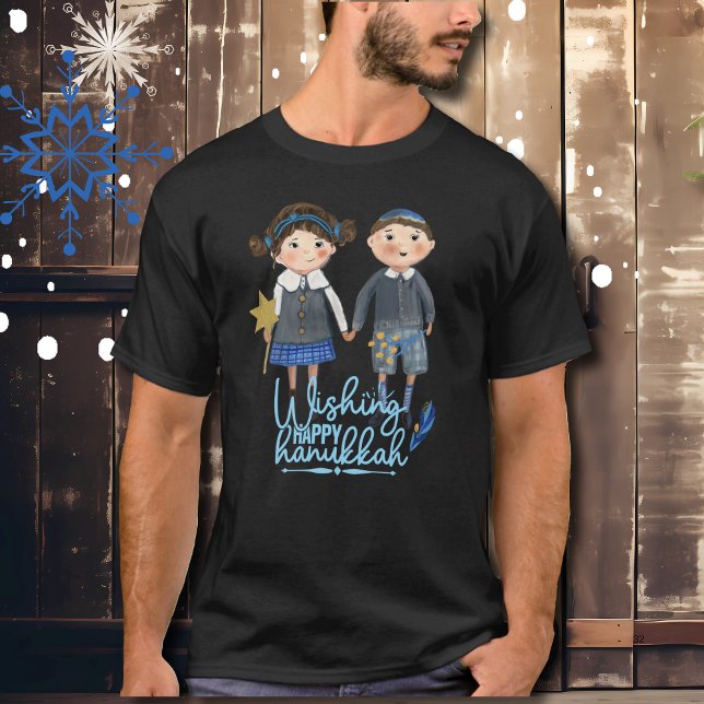 Lycklig Hanukah-jude par T Shirt (Happy Hanukah Jewish cute couple T-Shirt)