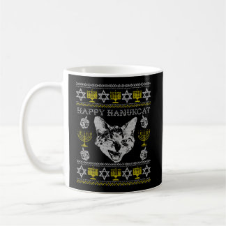 Lycklig Hanukcat Hannukah Jewish Cat Ugly jul Kaffemugg