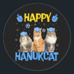 Lycklig Hanukcat Hanukkah Cat Chanukah Jewish Cat Runt Klistermärke<br><div class="desc">Lycklig Hanukcat Hanukkah Cat Chanukah Jewish Cat</div>