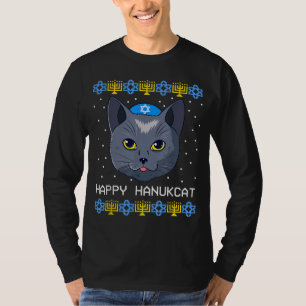 Lycklig Hanukcat Ugly Hanukkah Sweater Cat Chanuka T Shirt