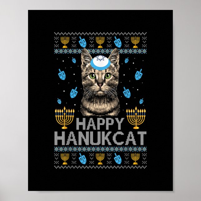 Lycklig Hanukcat Ugly Hanukkah Sweater Maine Coon  Poster (Framsidan)