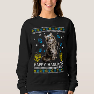 Lycklig Hanukcat Ugly Hanukkah Sweater Maine Coon  T Shirt