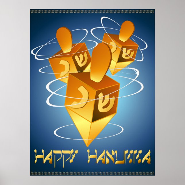 Lycklig Hanukka Dreidels Skriv ut Poster (Framsidan)