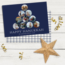 Lycklig Hanukkah 10 Photo Navy Blue White