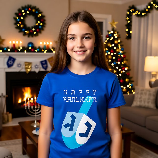 Lycklig Hanukkah 2 med blå Dreidel T Shirt (Happy Hanukkah 2 with blue Dreidel T-Shirt)