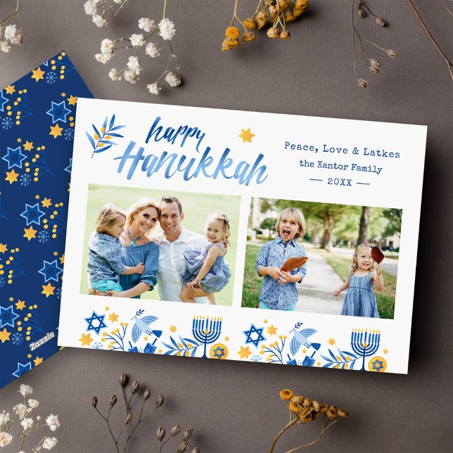 Lycklig Hanukkah 2 Photo Jewish Festive Julkort (Skapare uppladdad)