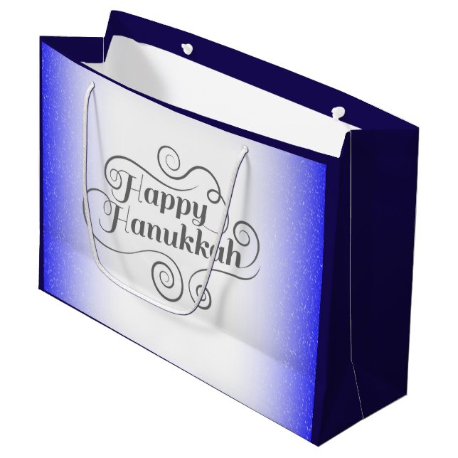 Lycklig Hanukkah, 2-tonsblå, vit bakgrund (Framsidan Vinklad)