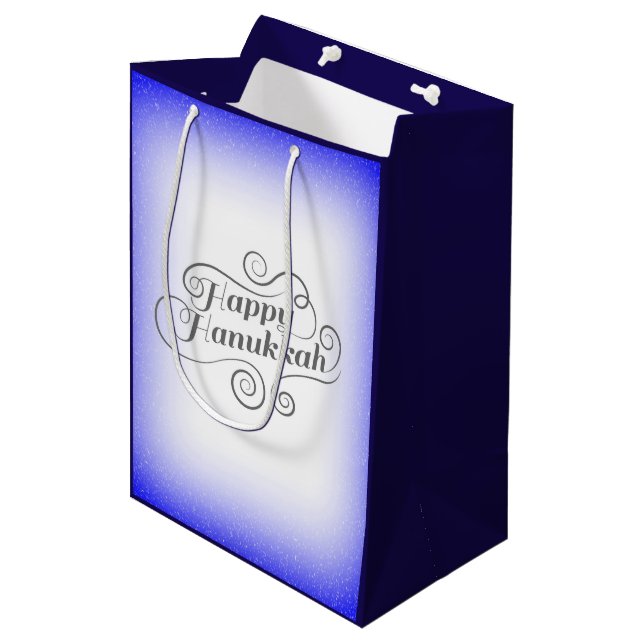 Lycklig Hanukkah, 2-tonsblå, vit bakgrund (Framsidan Vinklad)