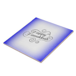 Lycklig Hanukkah, 2-tonsblå, vit bakgrund Kakelplatta