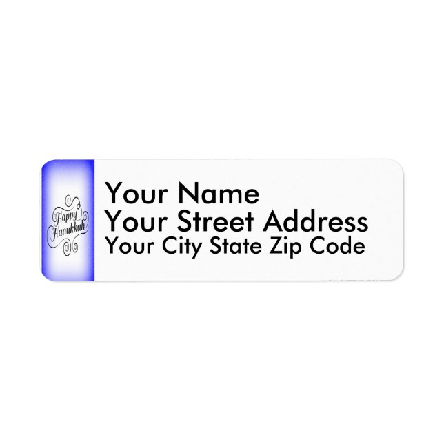 Lycklig Hanukkah, 2-tonsblå, vit bakgrund Returadress Etikett (Framsidan)