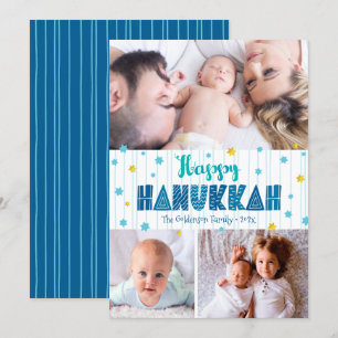 Lycklig Hanukkah 3 Photo Modern Typography Guld St Julkort