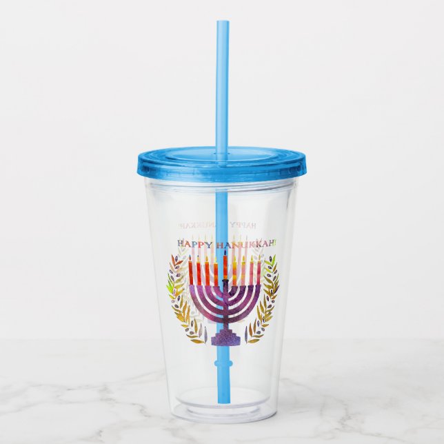 Lycklig Hanukkah Acrylic Tumbler Take Away Mugg (Framsida)