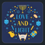Lycklig Hanukkah, alla heliga helgdagar. Fyrkantigt Klistermärke<br><div class="desc">KÄRLEK OCH LJUS MENORAH GIFT STAR OF DAVID HANUKKAH</div>