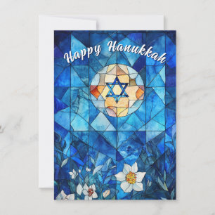 🕎 Lycklig Hanukkah, anpassade nedfläckad glas Julkort