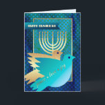 Lycklig Hanukkah. Anpassadets hälsningskort Helgkort<br><div class="desc">Lycklig Hanukkah! lycklig Chanukah! Menorah och Peace Dove-anpassadet Hanukkah Greeting Cards med personlig namn och hälsning. Matchningskort och gåvor finns tillgängliga i de judiska Helgdagarna/Hanukkah-kategorin i vår butik.</div>