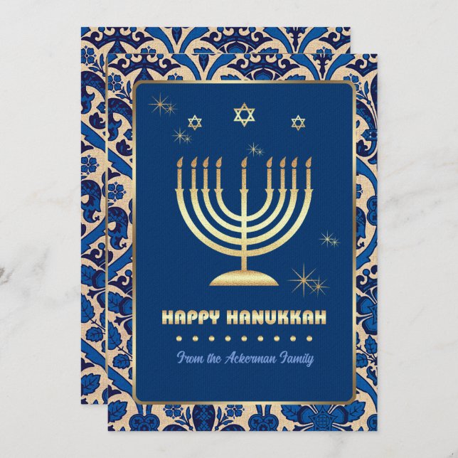 Lycklig Hanukkah. Anpassadets hälsningskort Julkort (Fram/baksida)