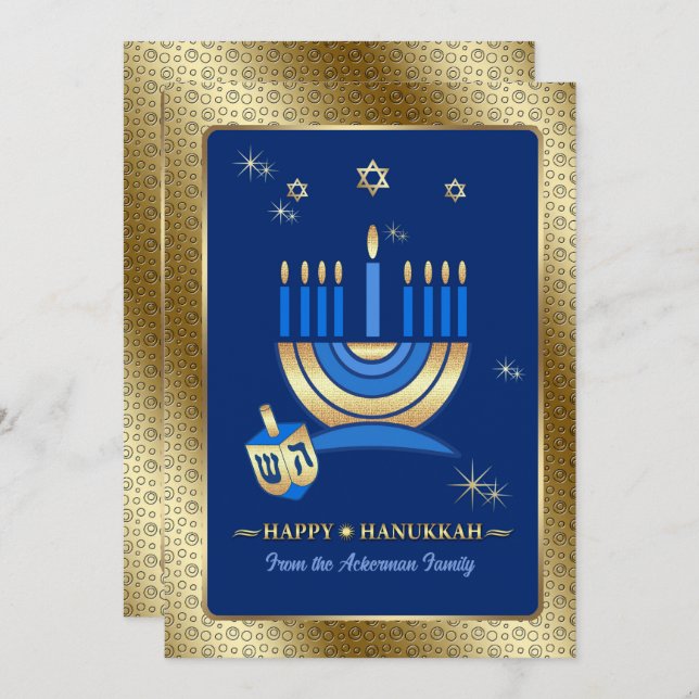 Lycklig Hanukkah. Anpassadets hälsningskort Julkort (Fram/baksida)