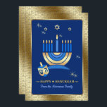 Lycklig Hanukkah. Anpassadets hälsningskort Julkort<br><div class="desc">Lycklig Hanukkah. Stjärna för David och Menorah Gold Foil Design Anpassade Flat Hanukkah Greeting Cards/Hanukkah Firande Inbjudan med personlig namn och text. Matchningskort,  porto frimärke och andra produkter som finns tillgängliga i de judiska Helgdagarna/Hanukkah-kategorin i vår butik.</div>
