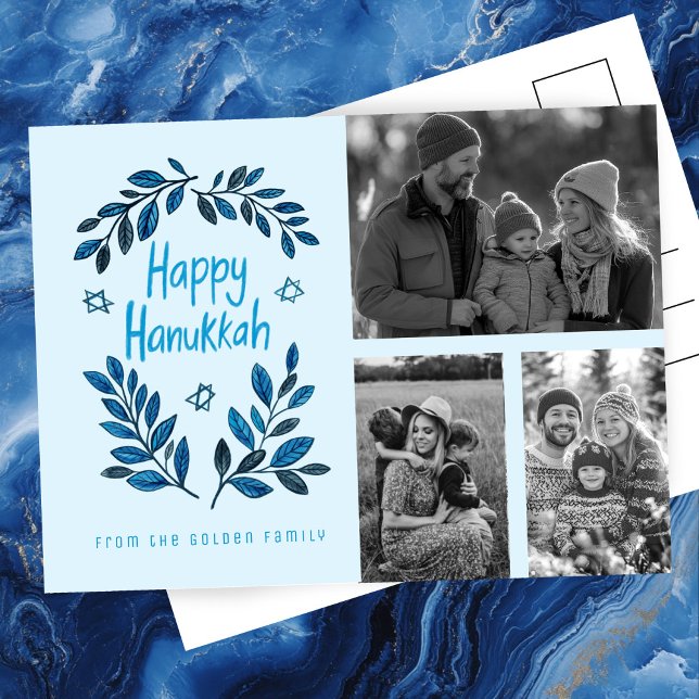 Lycklig Hanukkah ANPASSNINGSBAR 3 PHOTOS Helgdag Vykort (Happy Hanukkah CUSTOM 3 PHOTOS Holiday Postcard
)