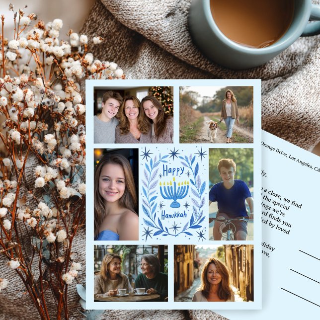 LYCKLIG HANUKKAH ANPASSNINGSBAR 6 PHOTO Helgdag Vykort (HAPPY HANUKKAH CUSTOM 6 PHOTO Collage Holiday Postcard
)