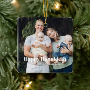Lycklig Hanukkah anpassningsbar fototext modern ra Julgransprydnad Keramik