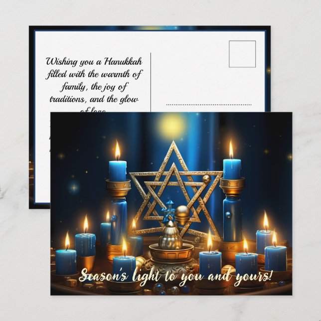 🕎 Lycklig Hanukkah, anpassningsbar Helg Vykort (Fram/baksida)