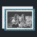 Lycklig Hanukkah Anpassningsbar Photo Blue Blommig Julkort<br><div class="desc">Boho botaniska blommor mönster i tårblått och vitt för Hanukkah,  personlig med ditt namn och din bild.</div>