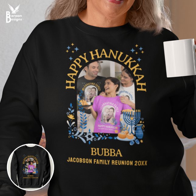 LYCKLIG HANUKKAH Anpassningsbar Photo BUBBA T Shirt (Fun BUBBA sweatshirt for family reunion HANUKKAH celebration. Customizable text and photo.)