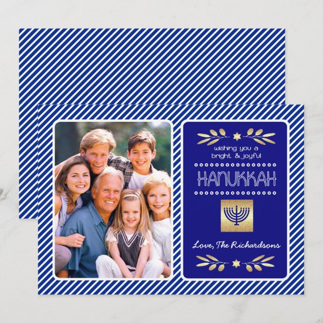 Lycklig Hanukkah. Anpassningsbar Photo Julkort (Fram/baksida)
