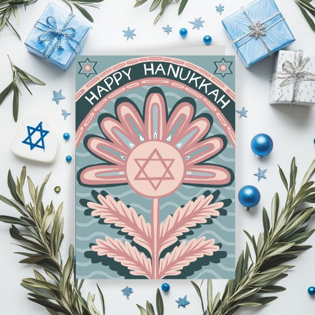 Lycklig Hanukkah Art nouveau Bloom Helgdag Kort (Happy Hanukkah Art Nouveau Bloom Holiday Card
)