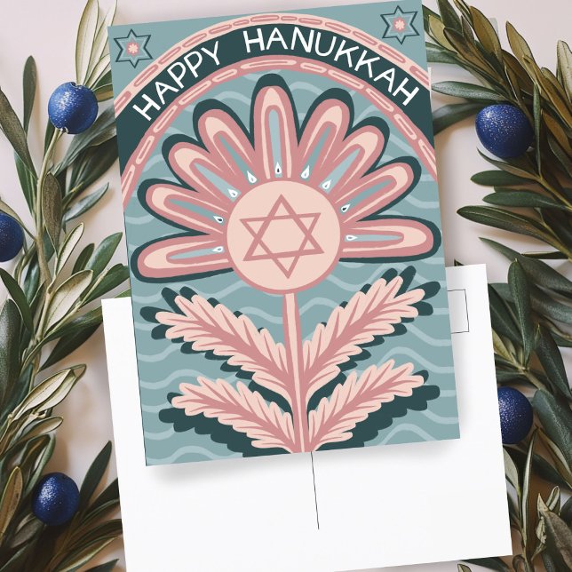 Lycklig Hanukkah Art nouveau Bloom Helgdag Vykort (Happy Hanukkah Art Nouveau Bloom Holiday Postcard
)