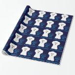 Lycklig Hanukkah Bichon Frise menora som slår in Presentpapper<br><div class="desc">Blåttmenora med sjalen för gåva för Bichon Frise hundHanukkah design</div>