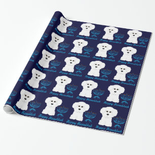 Lycklig Hanukkah Bichon Frise menora som slår in Presentpapper