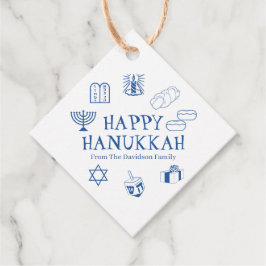 Lycklig Hanukkah blå vit anpassningsbar namn Gåvor Etiketter