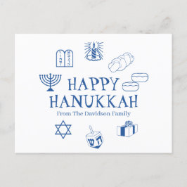 Lycklig Hanukkah blå vit anpassningsbar namn Vykort