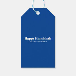 Lycklig Hanukkah blå vit enkel minimalistisk anpas Presentetikett