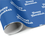 Lycklig Hanukkah blå vit judisk Helgdag söt Gift Presentpapper<br><div class="desc">Lycklig Hanukkah blå och vit söt typografi mönster judisk Helgdag söt Gift Wrapping Papper. Vit mönster på blå bakgrund.</div>