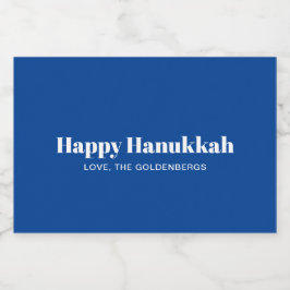 Lycklig Hanukkah blå vit minimalistisk personlig Mat Etiketter