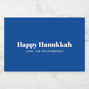 Lycklig Hanukkah blå vit minimalistisk personlig Mat Etiketter