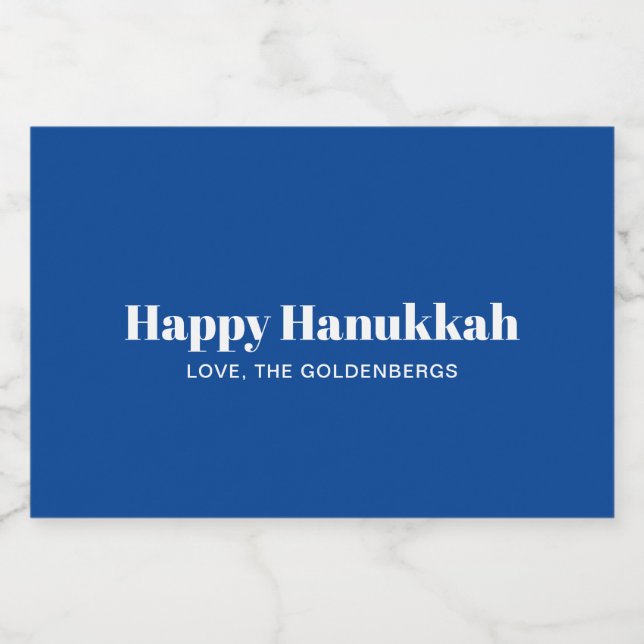 Lycklig Hanukkah blå vit minimalistisk personlig Mat Etiketter (Singel etikett)