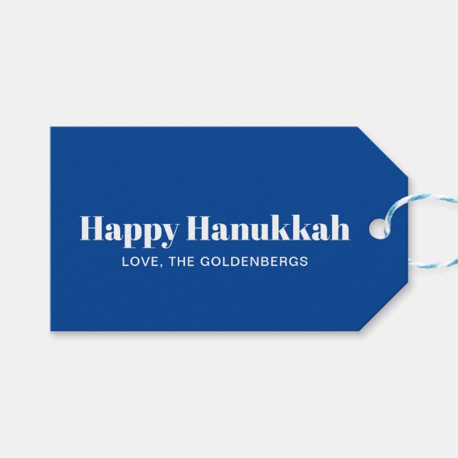 Lycklig Hanukkah blå vit minimalistisk personlig Presentetikett (Framsidan (Horisontell))