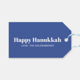 Lycklig Hanukkah blå vit minimalistisk personlig Presentetikett