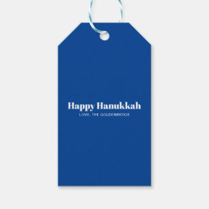 Lycklig Hanukkah blå vit modern rand anpassningsba Presentetikett