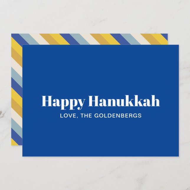 Lycklig Hanukkah blå, vit, modern, strimlad anpass Julkort (Fram/baksida)