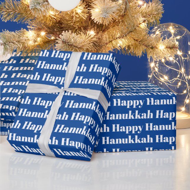 Lycklig Hanukkah blå vit modern typografiklapp Presentpapper (Helgdagar)