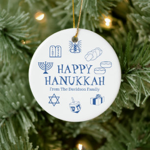 Lycklig Hanukkah-blå vita namn gynnar Julgransprydnad Keramik