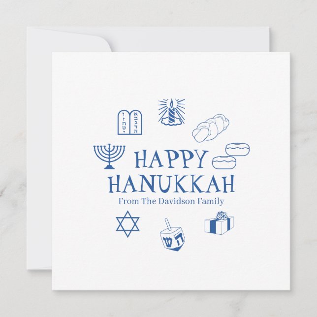 Lycklig Hanukkah-blått kort för den vita anpassnin (Framsida)
