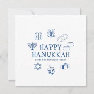 Lycklig Hanukkah-blått kort för den vita anpassnin
