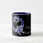 Lycklig Hanukkah blåttkran & stjärnakaffe/Teamugg Två-Tonad Mugg<br><div class="desc">Detta skulle är en bra gåva som ska ges. Fyll upp det med guld- mynt eller andra billig prydnadssak.</div>