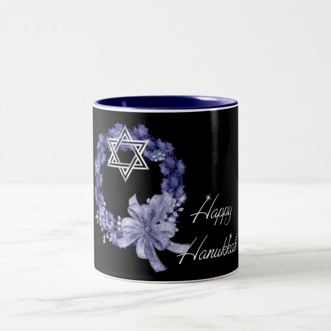 Lycklig Hanukkah blåttkran & stjärnakaffe/Teamugg Två-Tonad Mugg (Center)